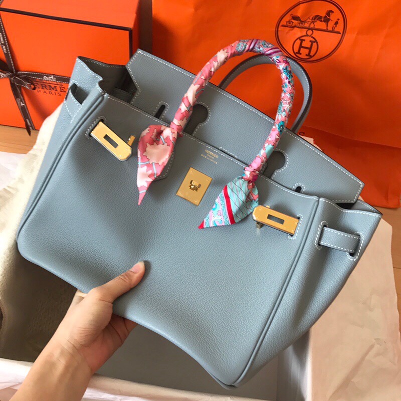 Hermes Birkin 35CM Togo Leather Handbag Blue Lin